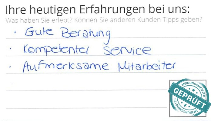 Digitalisierter Text des Meinungsmeister Bewertungsbogens