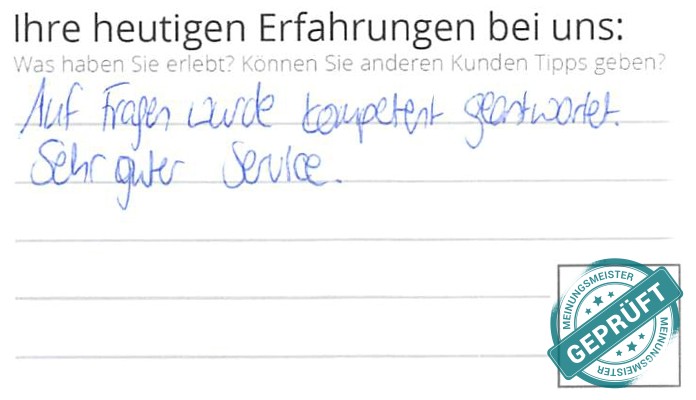 Digitalisierter Text des Meinungsmeister Bewertungsbogens