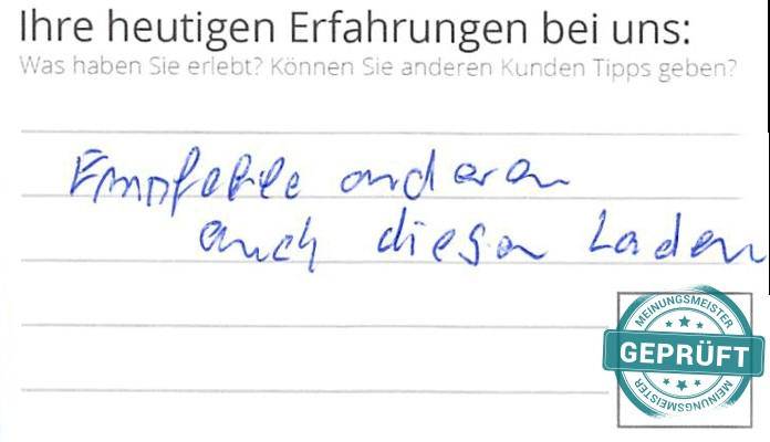 Digitalisierter Text des Meinungsmeister Bewertungsbogens