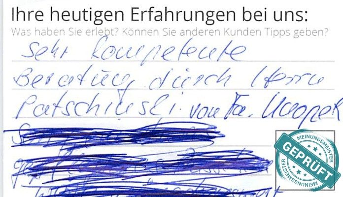 Digitalisierter Text des Meinungsmeister Bewertungsbogens