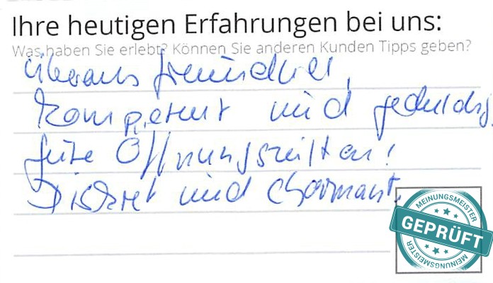 Digitalisierter Text des Meinungsmeister Bewertungsbogens