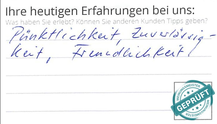 Digitalisierter Text des Meinungsmeister Bewertungsbogens