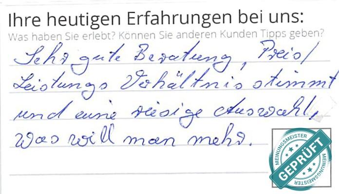 Digitalisierter Text des Meinungsmeister Bewertungsbogens