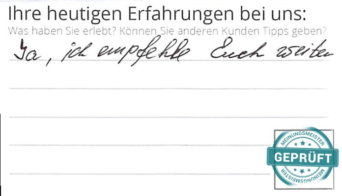 Digitalisierter Text des Meinungsmeister Bewertungsbogens