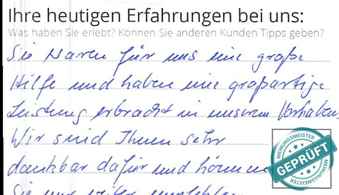 Digitalisierter Text des Meinungsmeister Bewertungsbogens