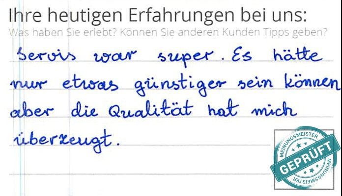 Digitalisierter Text des Meinungsmeister Bewertungsbogens