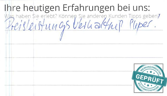 Digitalisierter Text des Meinungsmeister Bewertungsbogens