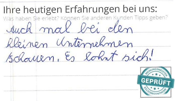 Digitalisierter Text des Meinungsmeister Bewertungsbogens