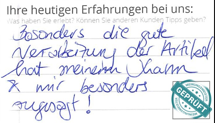 Digitalisierter Text des Meinungsmeister Bewertungsbogens