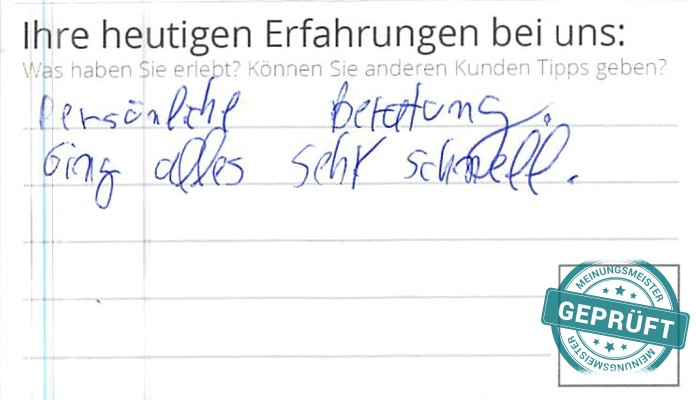 Digitalisierter Text des Meinungsmeister Bewertungsbogens