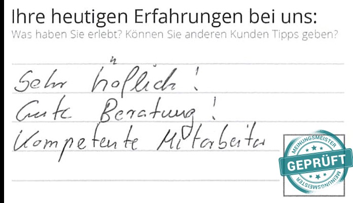 Digitalisierter Text des Meinungsmeister Bewertungsbogens