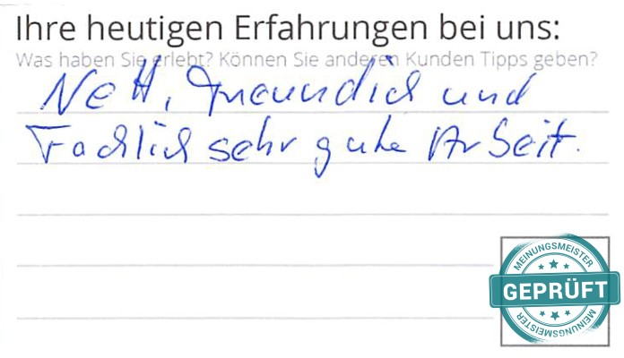 Digitalisierter Text des Meinungsmeister Bewertungsbogens