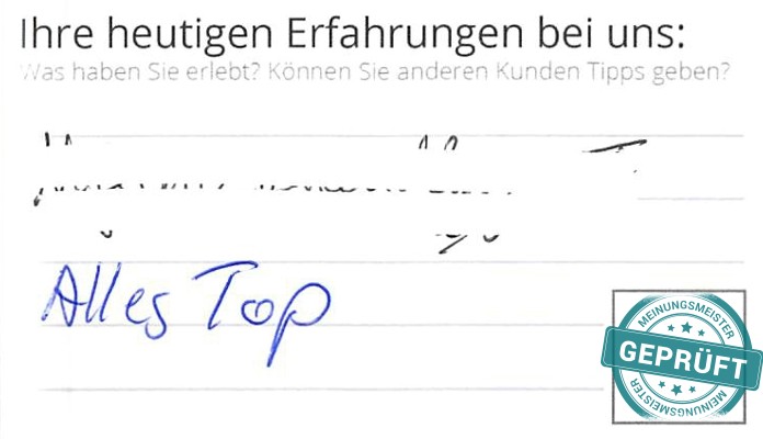 Digitalisierter Text des Meinungsmeister Bewertungsbogens