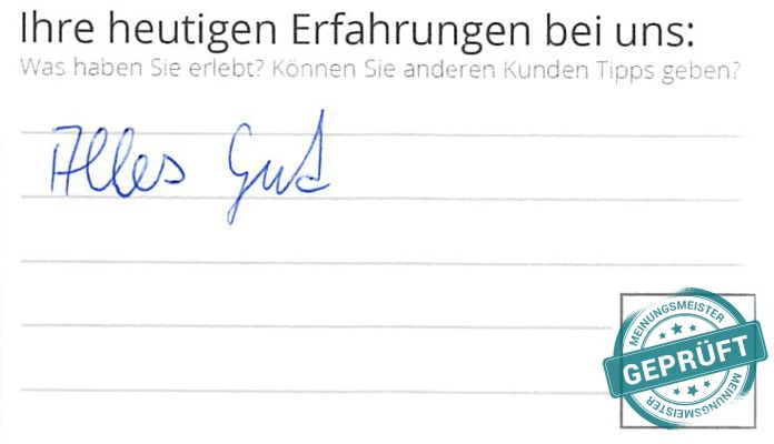 Digitalisierter Text des Meinungsmeister Bewertungsbogens