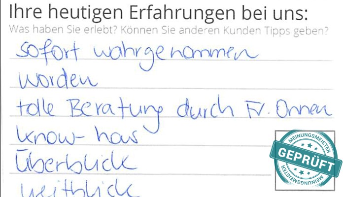 Digitalisierter Text des Meinungsmeister Bewertungsbogens