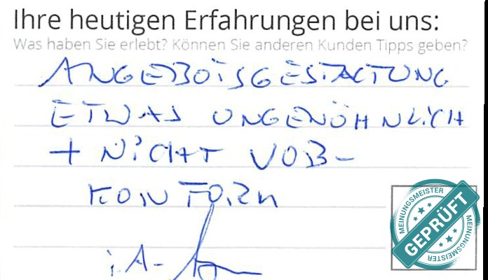 Digitalisierter Text des Meinungsmeister Bewertungsbogens