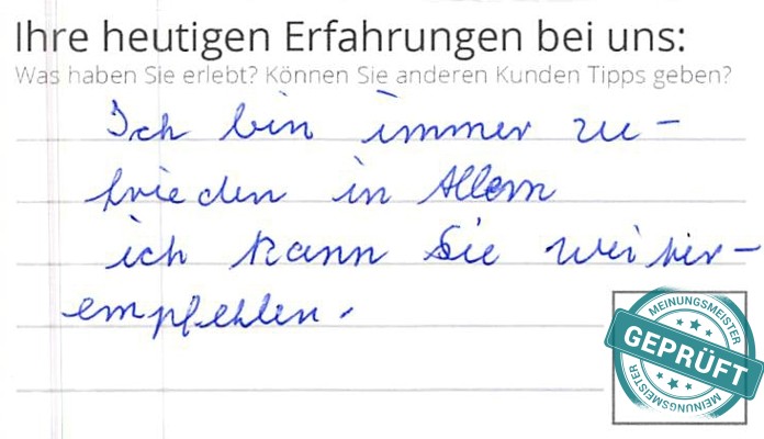 Digitalisierter Text des Meinungsmeister Bewertungsbogens