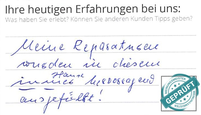 Digitalisierter Text des Meinungsmeister Bewertungsbogens