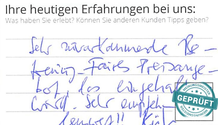 Digitalisierter Text des Meinungsmeister Bewertungsbogens