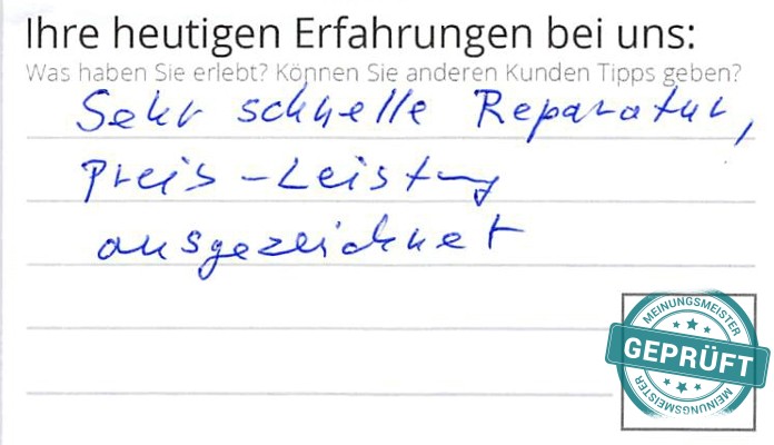 Digitalisierter Text des Meinungsmeister Bewertungsbogens