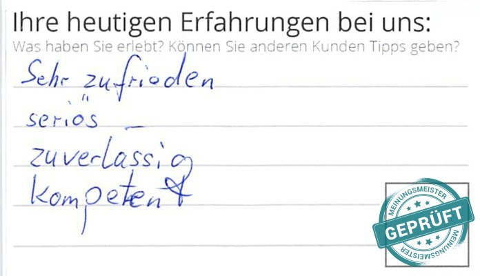 Digitalisierter Text des Meinungsmeister Bewertungsbogens