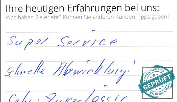 Digitalisierter Text des Meinungsmeister Bewertungsbogens