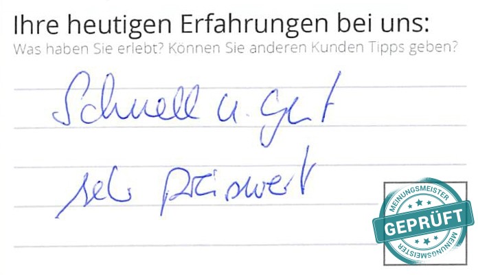 Digitalisierter Text des Meinungsmeister Bewertungsbogens