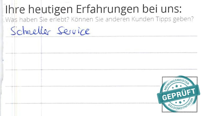 Digitalisierter Text des Meinungsmeister Bewertungsbogens
