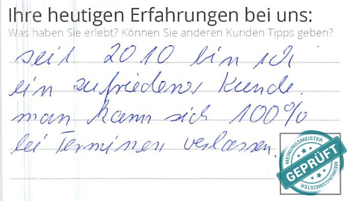 Digitalisierter Text des Meinungsmeister Bewertungsbogens