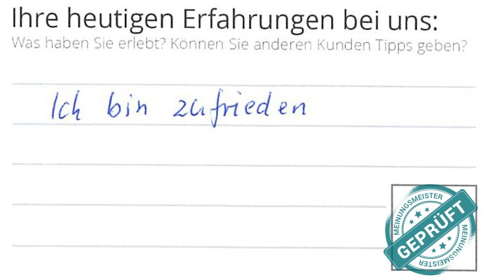 Digitalisierter Text des Meinungsmeister Bewertungsbogens