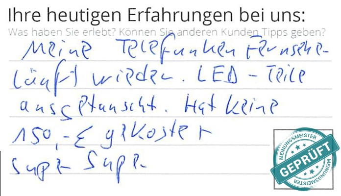 Digitalisierter Text des Meinungsmeister Bewertungsbogens