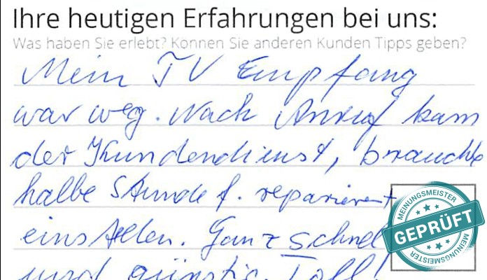 Digitalisierter Text des Meinungsmeister Bewertungsbogens