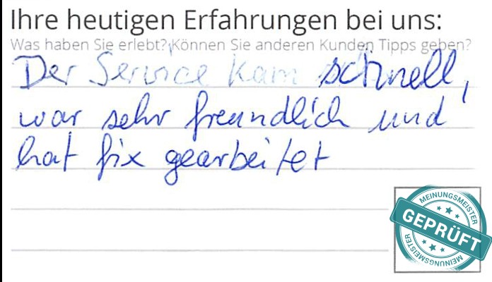 Digitalisierter Text des Meinungsmeister Bewertungsbogens