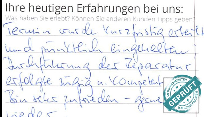 Digitalisierter Text des Meinungsmeister Bewertungsbogens