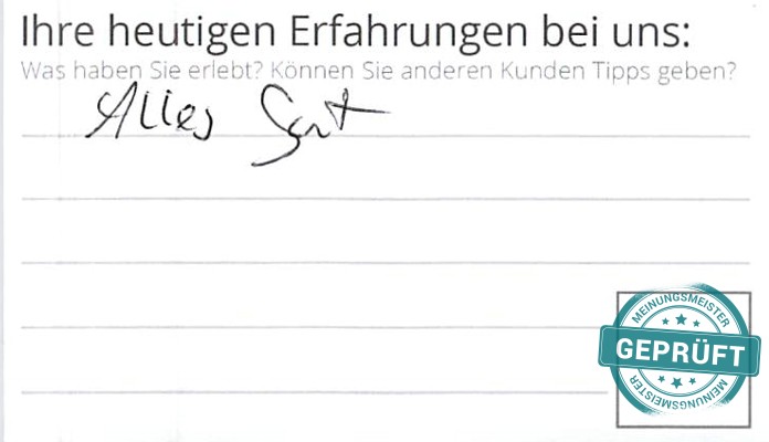 Digitalisierter Text des Meinungsmeister Bewertungsbogens
