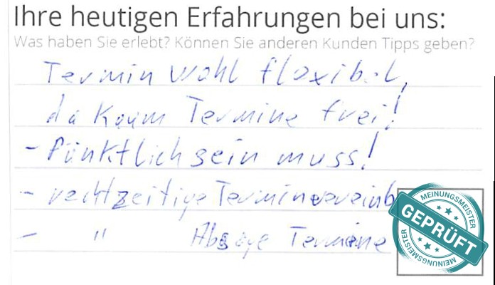 Digitalisierter Text des Meinungsmeister Bewertungsbogens