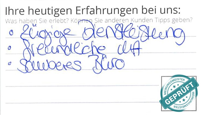 Digitalisierter Text des Meinungsmeister Bewertungsbogens