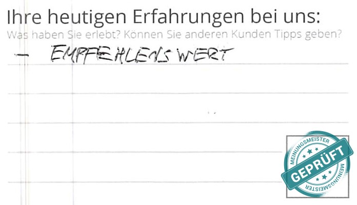 Digitalisierter Text des Meinungsmeister Bewertungsbogens