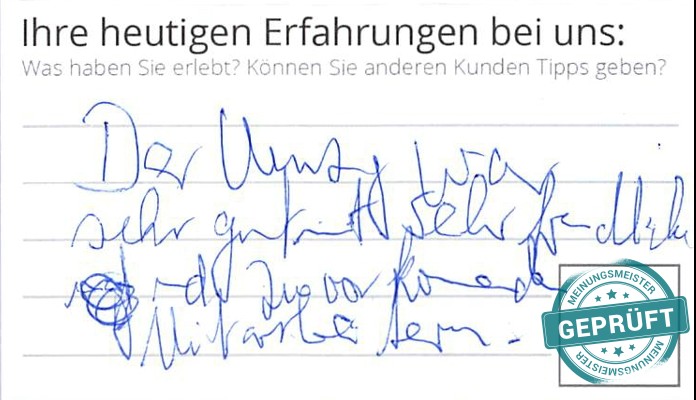 Digitalisierter Text des Meinungsmeister Bewertungsbogens