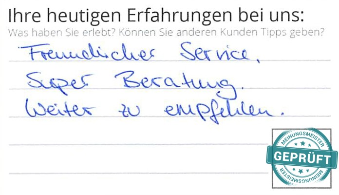 Digitalisierter Text des Meinungsmeister Bewertungsbogens