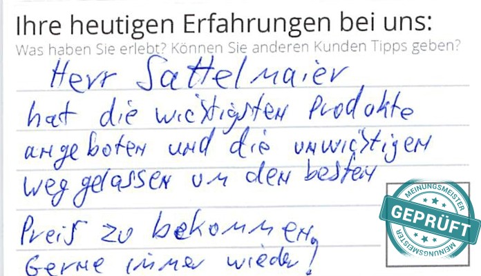 Digitalisierter Text des Meinungsmeister Bewertungsbogens