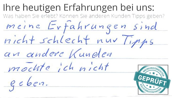 Digitalisierter Text des Meinungsmeister Bewertungsbogens