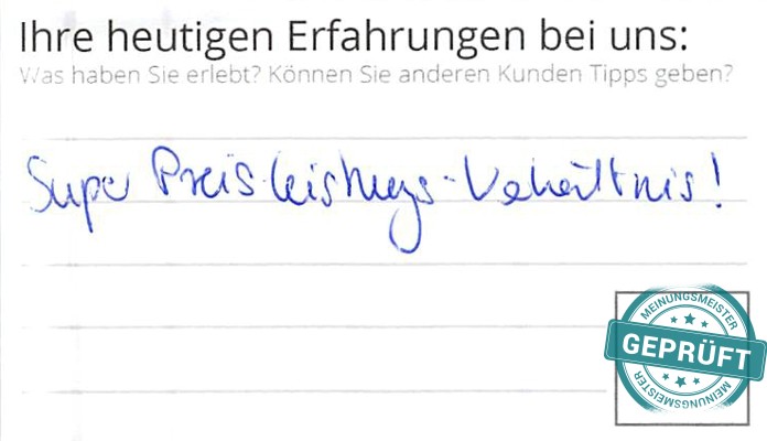 Digitalisierter Text des Meinungsmeister Bewertungsbogens