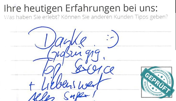 Digitalisierter Text des Meinungsmeister Bewertungsbogens