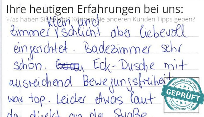 Digitalisierter Text des Meinungsmeister Bewertungsbogens