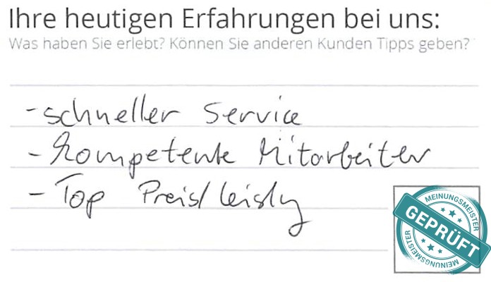 Digitalisierter Text des Meinungsmeister Bewertungsbogens