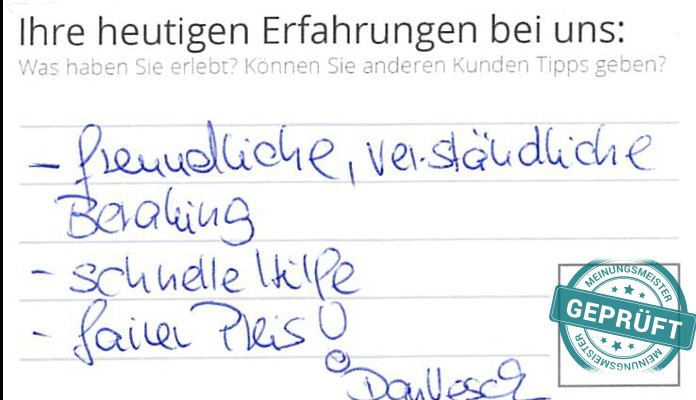 Digitalisierter Text des Meinungsmeister Bewertungsbogens