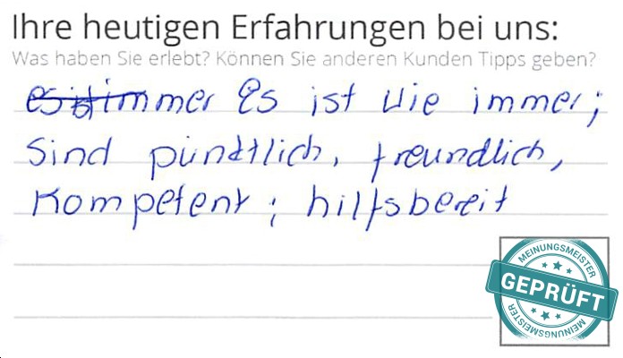 Digitalisierter Text des Meinungsmeister Bewertungsbogens