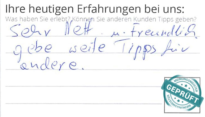 Digitalisierter Text des Meinungsmeister Bewertungsbogens