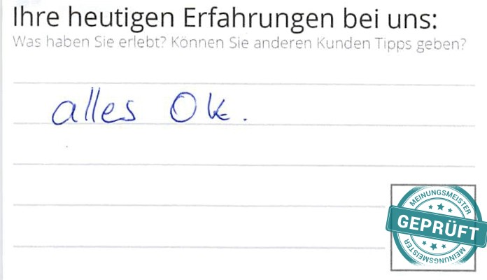 Digitalisierter Text des Meinungsmeister Bewertungsbogens